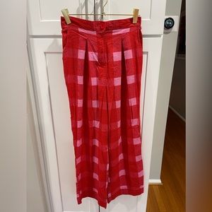 NWT Anthropologie Porridge Pink and Red Checkered Pants Size Medium